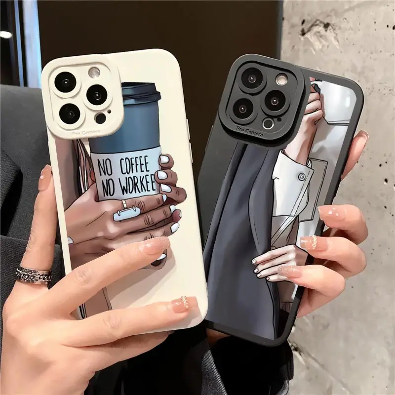 Fashion Lady High Heel Girl Women Coffee Miss Phone Case For iphone 12 11 14 13 15 Pro Max X XS MAX XR SE 2020 7 8 Plus Covers