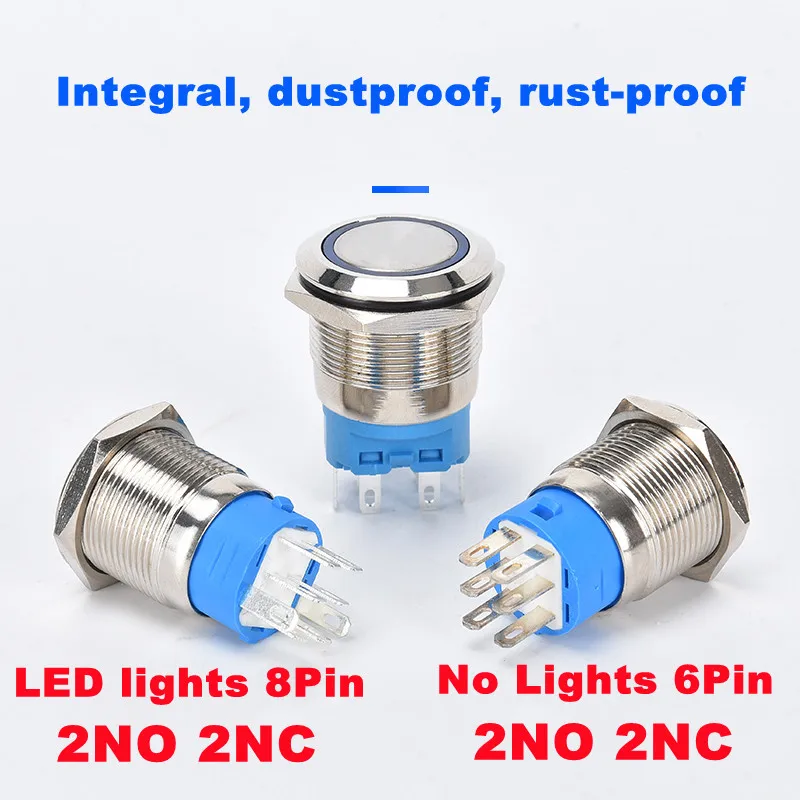 2NO 2NC waterproof metal button switch 16/19/22MM self-locking reset automotive engine LED power switch 3v 5v 6v 12V 24V 220V