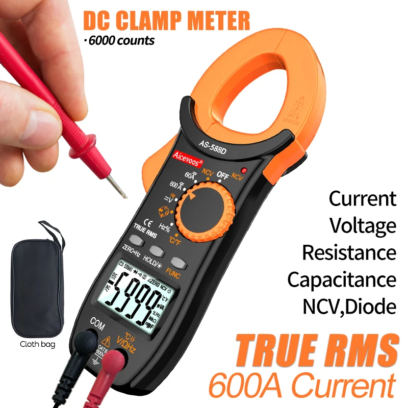 Aicevoos Digital Clamp Meter AC DC Auto Rang 600A Current Clamp True RMS Multimeter Ammeter Voltage Tester Ohm Capacitance NCV