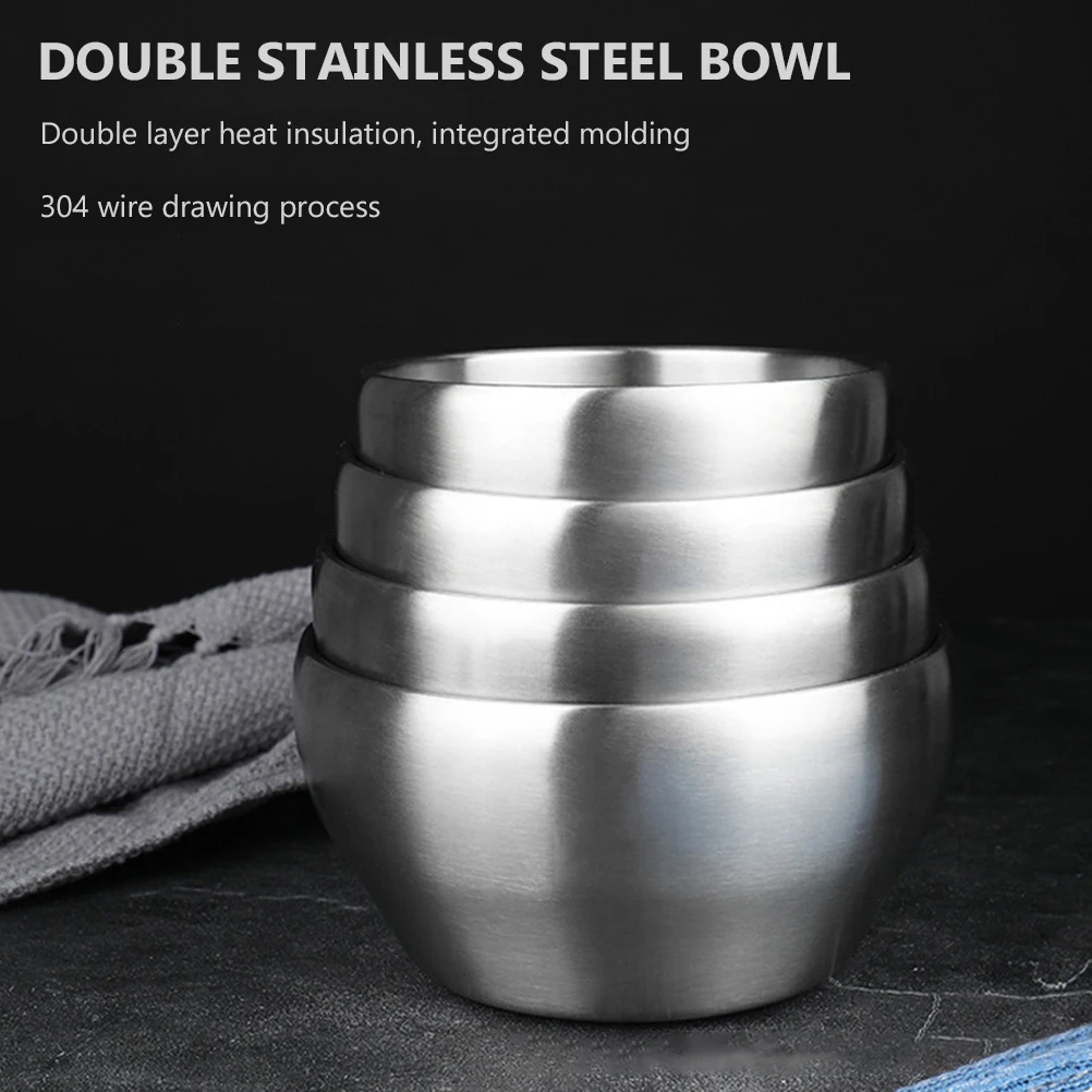 

2pcs Stainless Steel Ramen Rice Bowl Kitchen Food Serving Salad Bowl Heat Insulation Anti-Scald Home Restaurant Use
