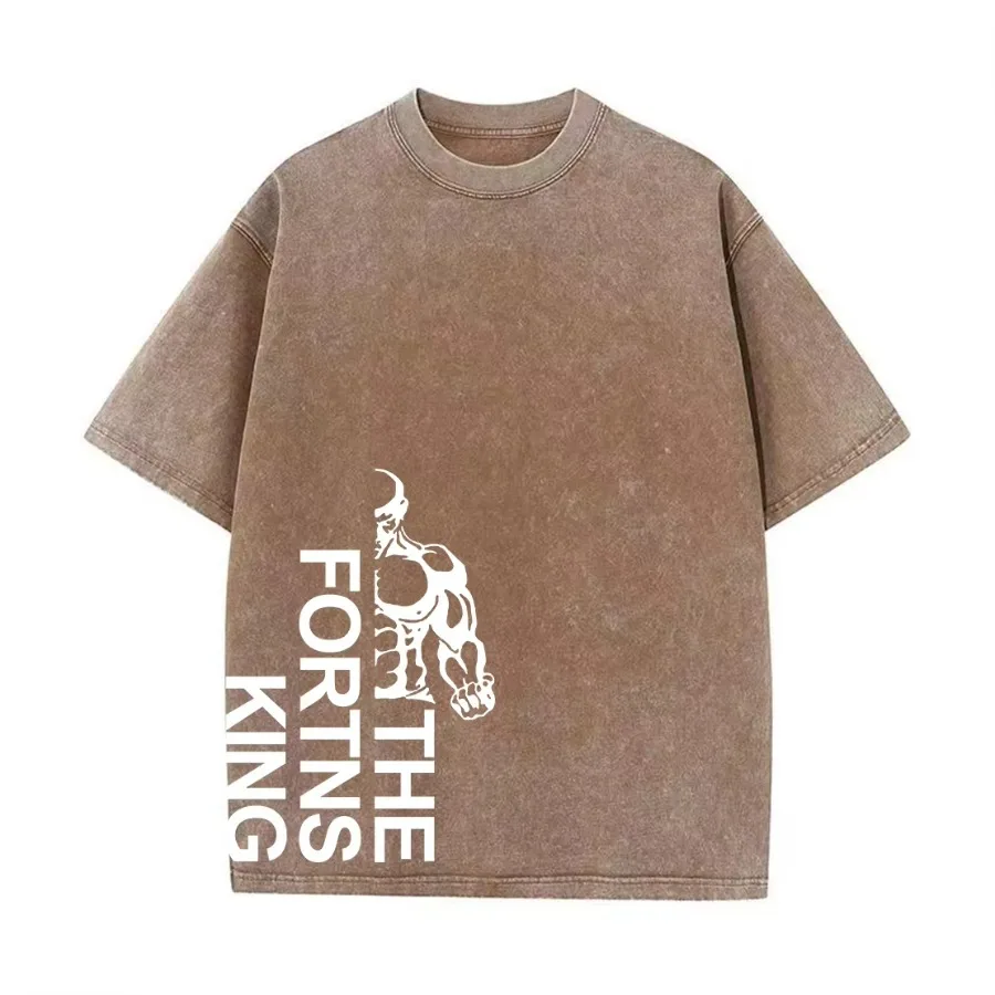 Otoño nuevo estampado de los hombres retro desgastado lavado Camiseta de algodón suelta moda urbana casual versión de desplazamiento