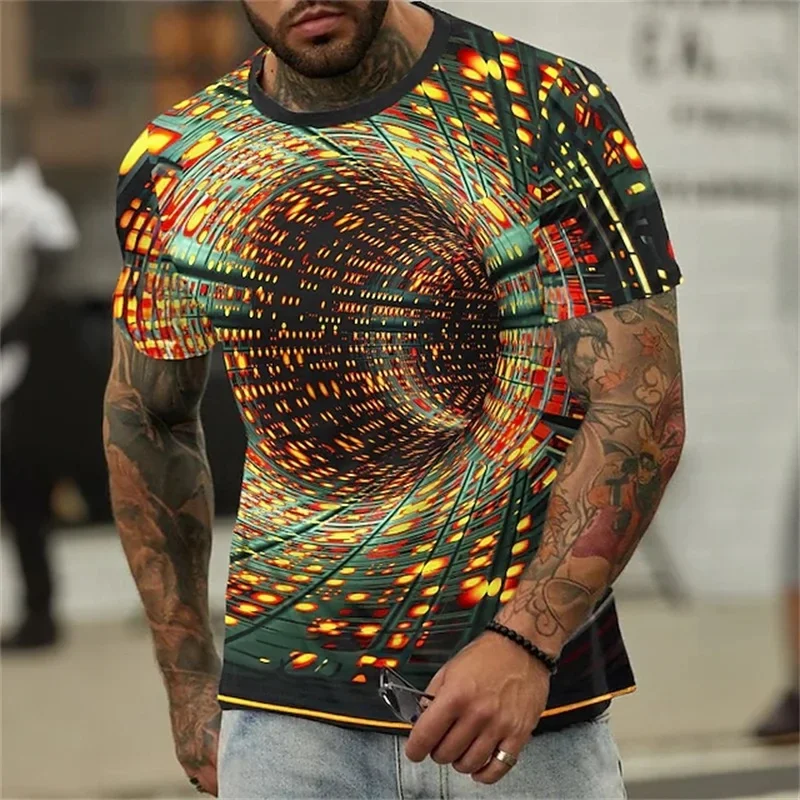 Men's Geometic Optical Illusion T Shirt 3D Print Short Sleeve Crew Neck T Shirt For Men New In Mens Sport Tshirts Quick-drying