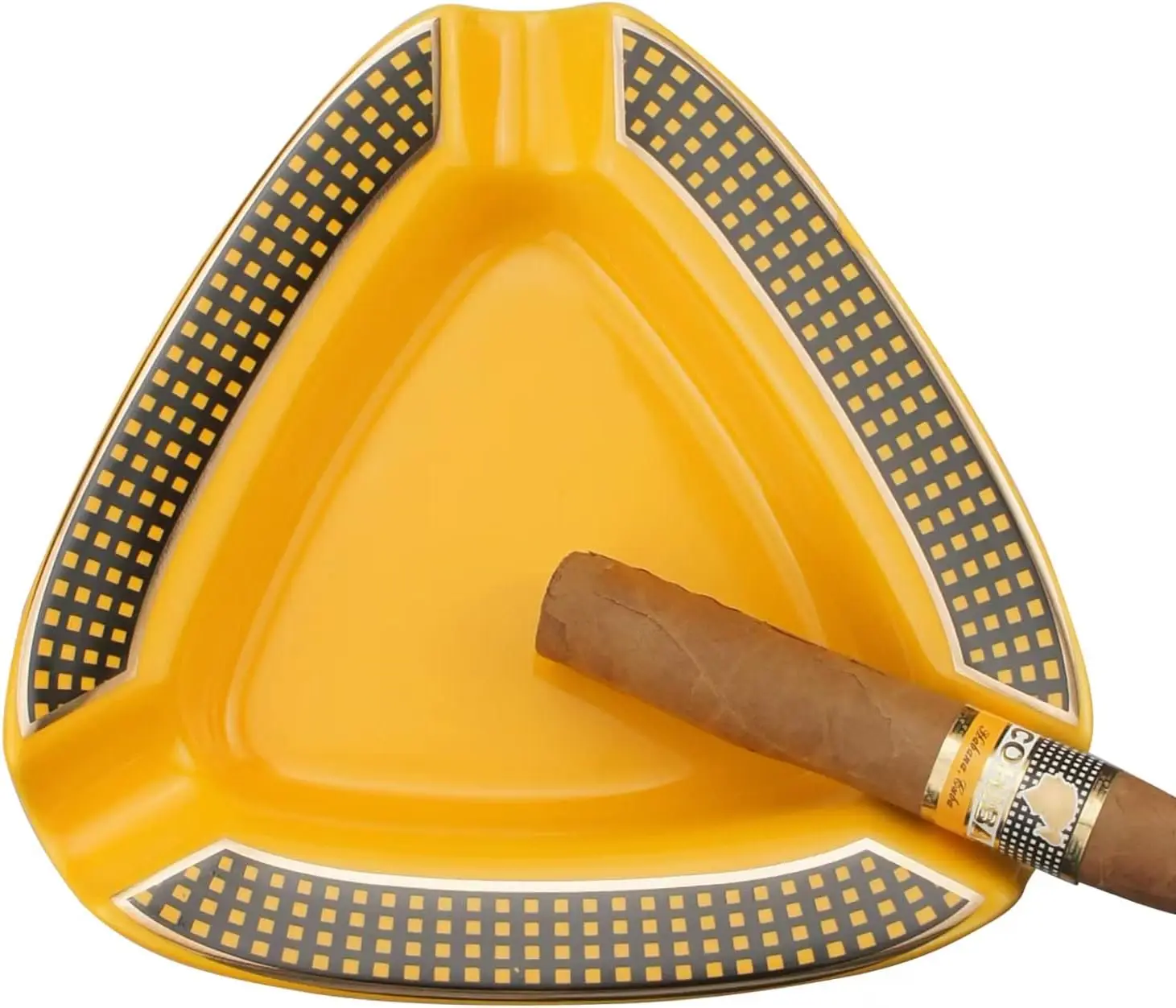 

Large Triangle Cigar Ashtray for Outdoor and Indoor Use, Easy to Clean, Yellow