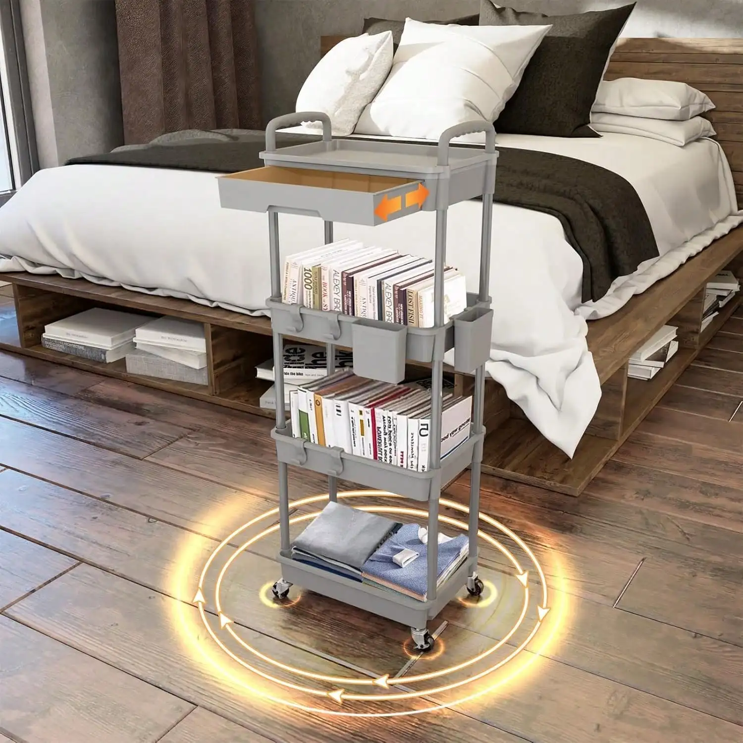 عربة أدوات دوارة بمقبض: وحدة رفوف تخزين متنقلة متعددة الوظائف للمنزل والمكتب #3