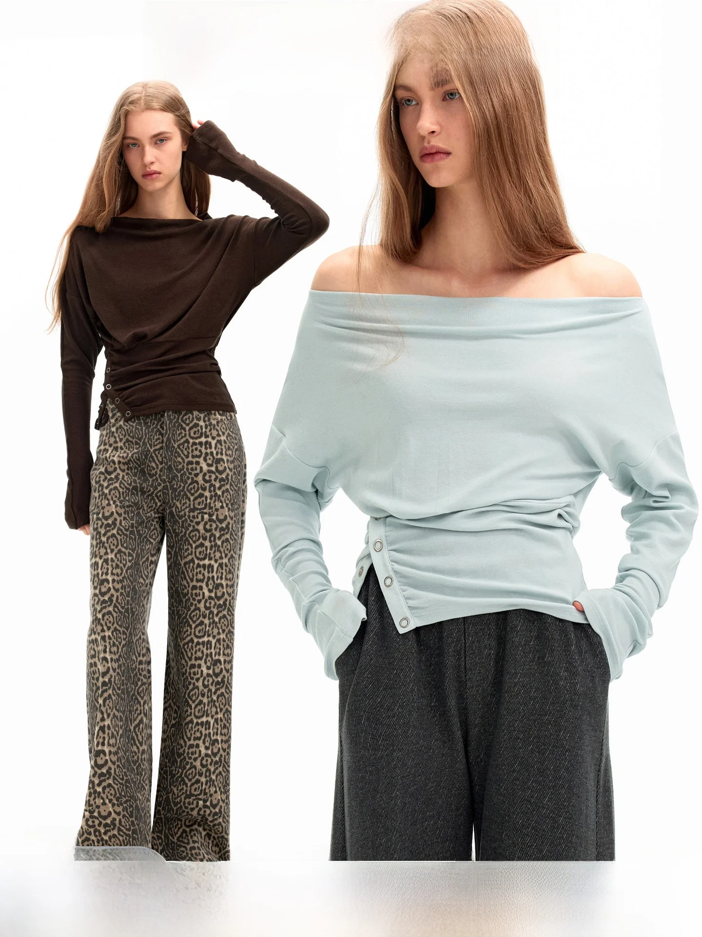 

Slim Fit Knitted T-irt Women's oulder Bared Long Sve Casual Wear Comfortable Breathable Aiss Kiss Design Neline