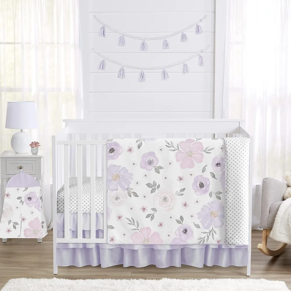 

Sweet Jojo Designs Lavender Purple, Pink, Grey and White Shabby Chic Watercolor Floral Baby Girl Nursery Crib Bedding Set