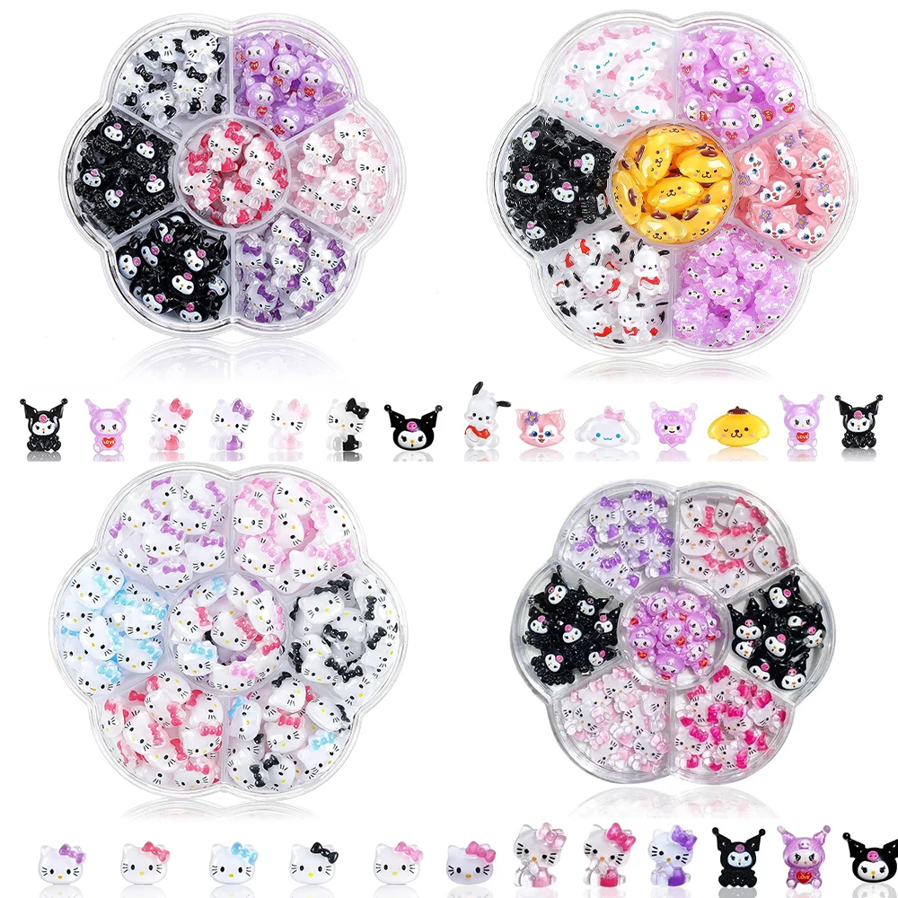 70Pcs Miniso Kawaii Nail Art Charms Cartoon Sanrio Hello Kitty Kuromi Nail Rhinestone Gems For Manicure DIY Crafts Charms Y2K