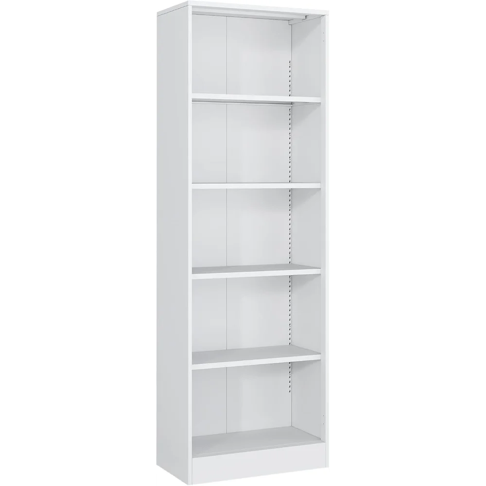 

Metal White Bookshelf, Tall Bookcase with Adjustable Storage Shelves, 5-Tier Book Shelf Open Bookcase Book Storage for Library