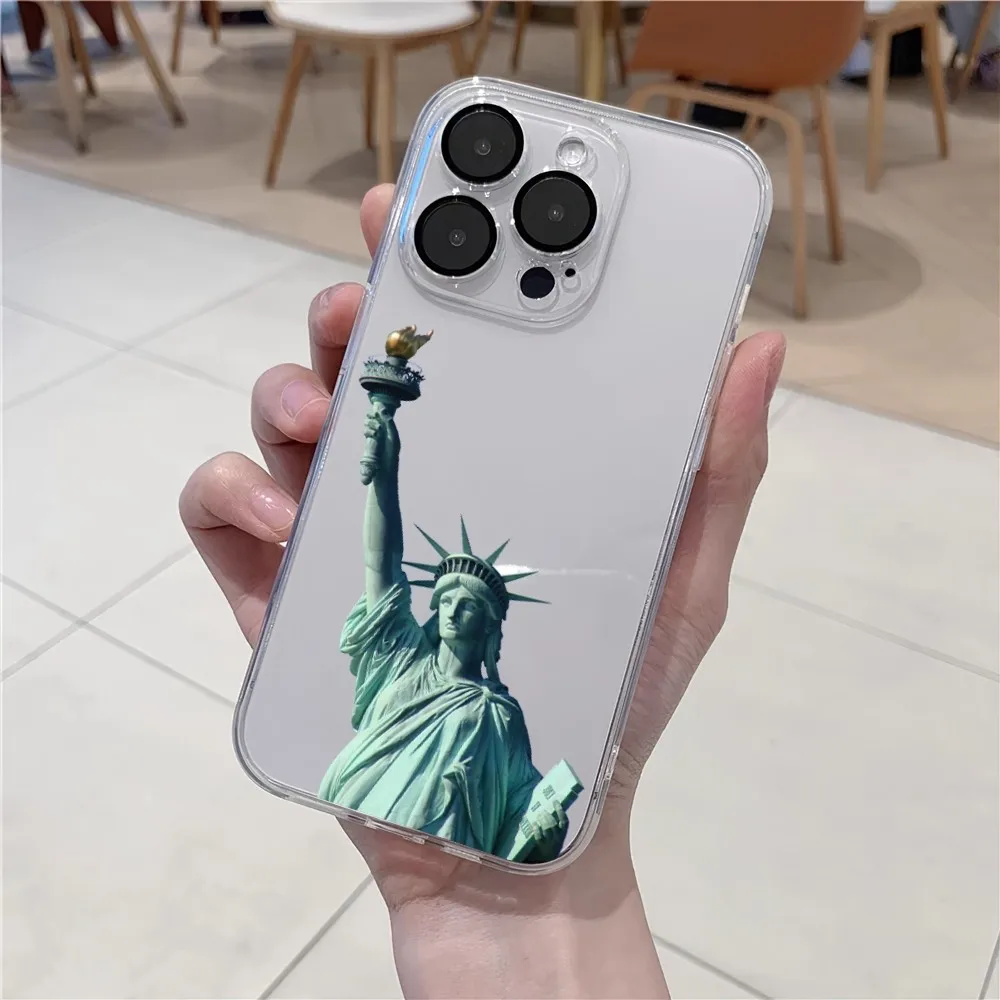 USA Statue of liberty art Phone Case For iPhone 11 12 Mini 13 14 15 Pro XS Max X 8 Plus SE XR Transparent Shell