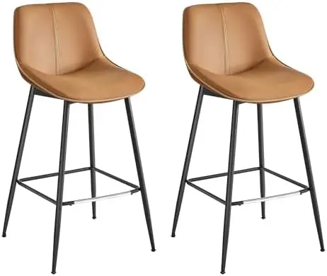 

Bar Stools Set of 2, Bar Height Bar Stools with Back, Ergonomic Backrest, Synthetic Leather, Metal Legs, 28.7-Inch Tall Stools