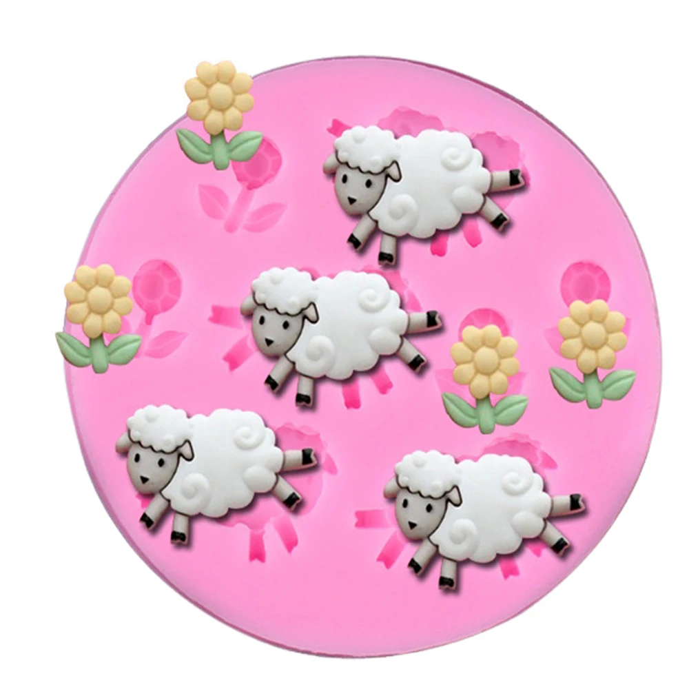 4 Hole Sheep Daisy Chocolate Form Cake Decorating Tool DIY Fondant Silicone Mold Clay Resin Form Sugar Candy Sculpey Moulds M083