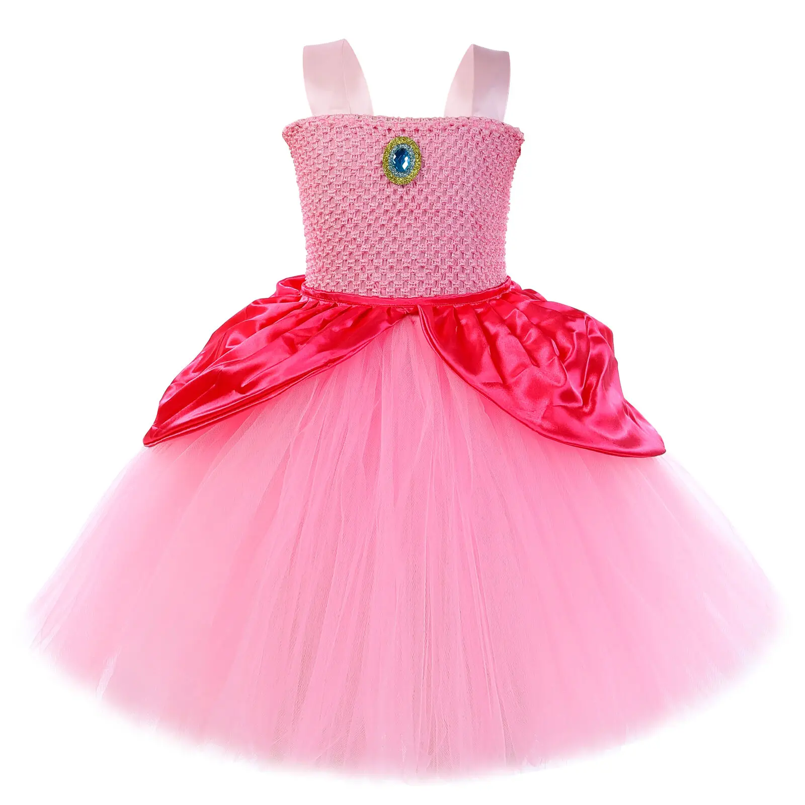 Super Peach Princess Dresses Girls Hot Pink Ballet Tutu Dress Kids New Year Outfit Birthday Party Clothes with Crown Magic Wand