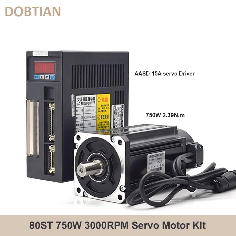 750W 3A AC Servo Motor 3000RPM Single-Phase 80ST-M02430 AC Servo Motor + Servo Motor Driver