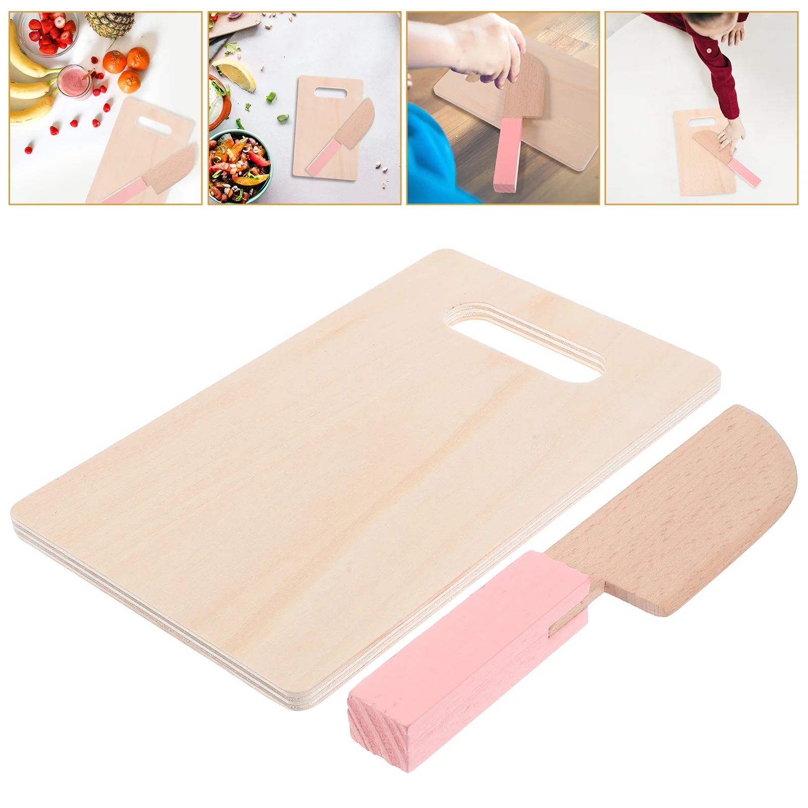 

1Set Wooden Kitchen Chopping Board Cutter Child Safe Simulated Cooking Play DIY Food Cutting Board Prop Wooden Kitchen Cutter