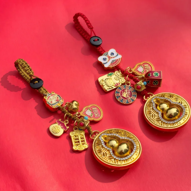 Chinese Style Brass Gourd Keychain Car Key Pendant Bag Ornament Lucky Fortune Auspicious Blessing 2026 Women Gift Good Luck Hang