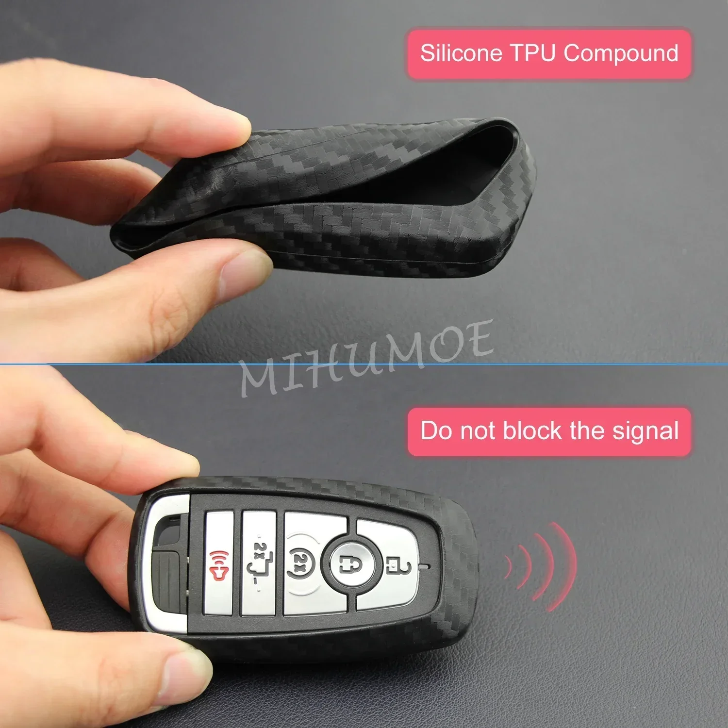 Carbon Fiber Smart Key Fob Case Cover Chain For Ford Fusion F150 Explorer Mondeo Edge Mustang Focus Lincoln Continental Corsair view 4