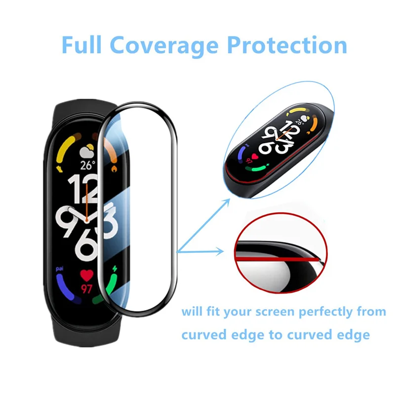 9D Screen Protector for Xiaomi Mi Band 6 7 8 film SmartWatch Soft HD Full Nano-coated Tempered Glass Mi band 6 5 4 3 Accessories