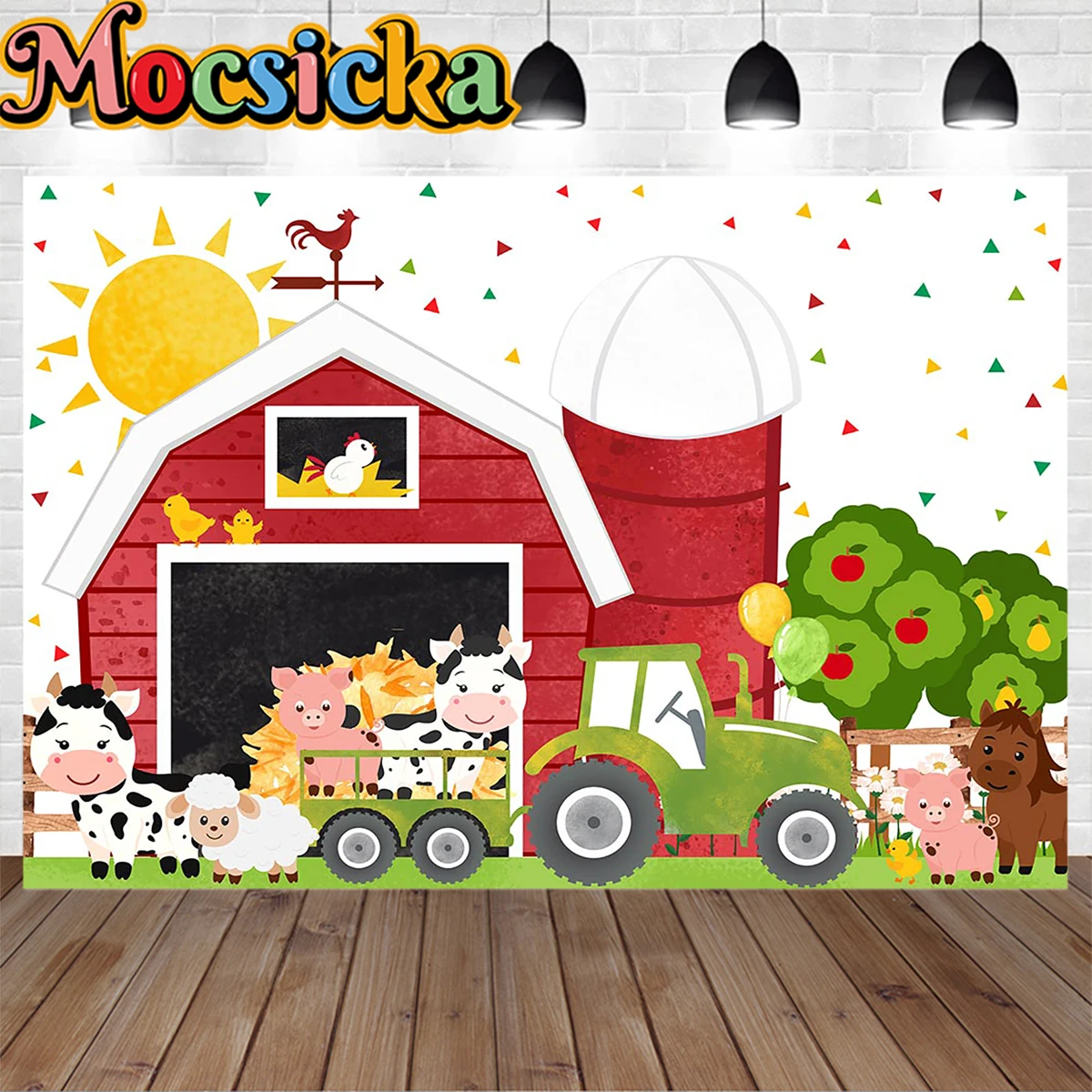 Cow Baby Shower Background Red Barn Farm Animal Party Green Tractor Decor Backdrop Banner Kids Birthday Photo  Photography Props