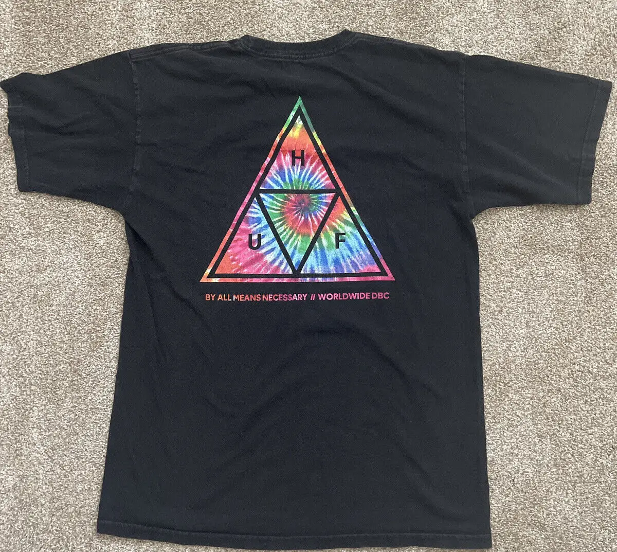 Huf Black Surf T Shirt W Pyramid Tie Dyed Design Size M Great Condition