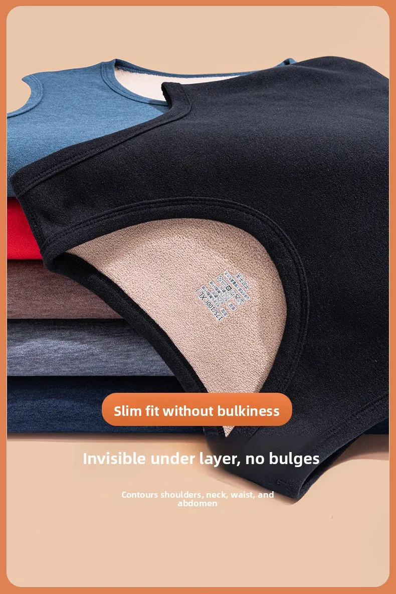 Herren Thermoweste, Fleece-gefüttert, Winter-Wärme, ärmelloses Tanktop, dick, dehnbar, einfarbig, Thermo-Unterwäsche, Basisschicht, Übergröße 8XL 7XL – Detail 15