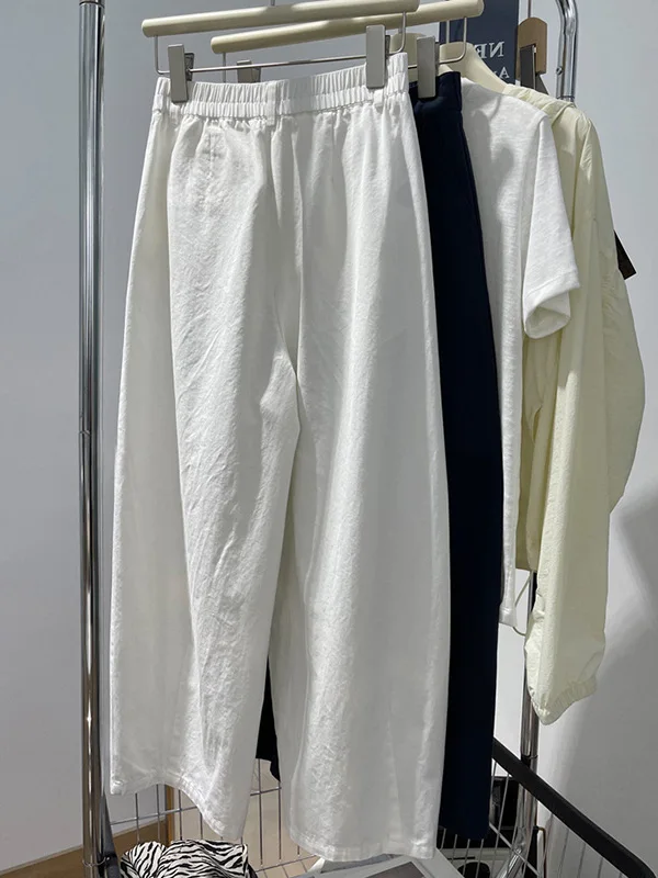 캐주얼 하이웨이스트 와이드 레그 팬츠 루즈핏 다용도 플러스 사이즈 여성용 가을 2025 신상 슬림핏 나인 포인트 팬츠