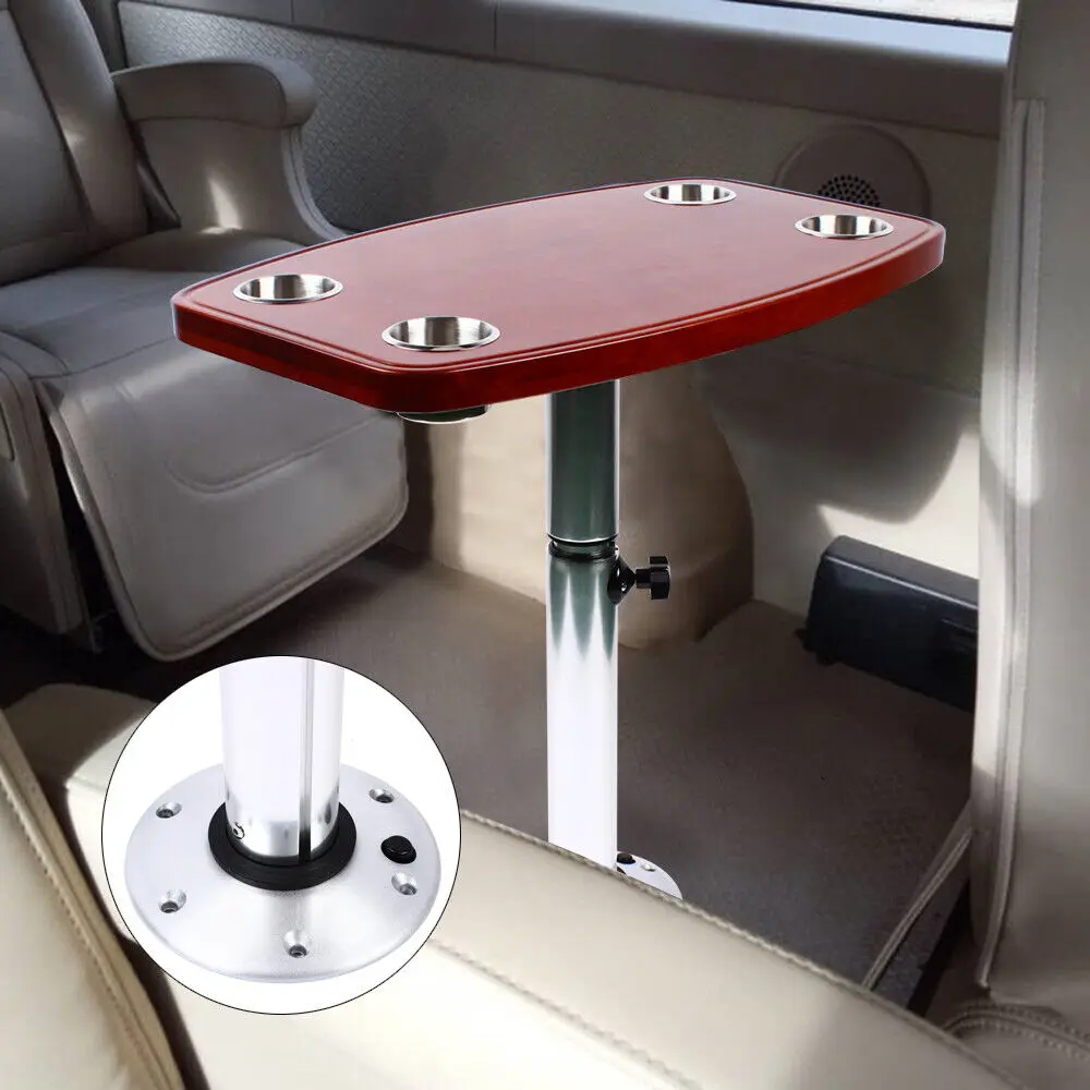 

600x380mm Rv Oak Table With 4 Cup Holders Aluminum Alloy Adjustable Table Leg for Caravan Camper Trailer Accessories