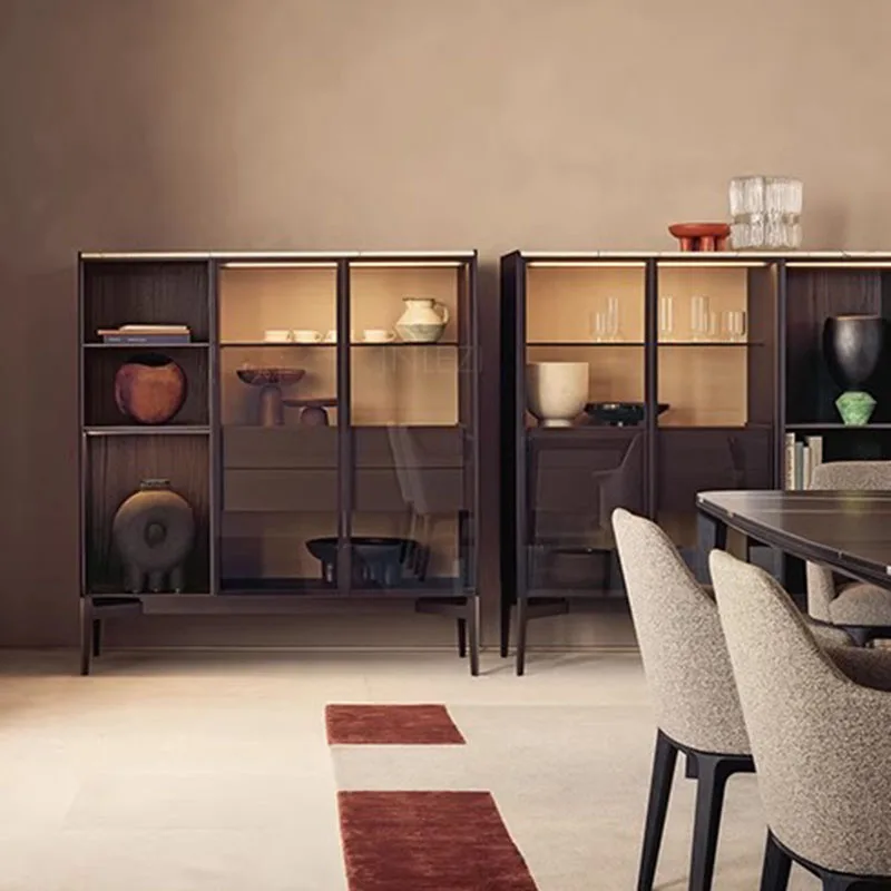 // أرفف حديثة خزانة بار غرفة المعيشة المتنقلة خزانة مشروبات خشبية فاخرة مصمم زجاج طاولات تيكيلا أثاث منزلي