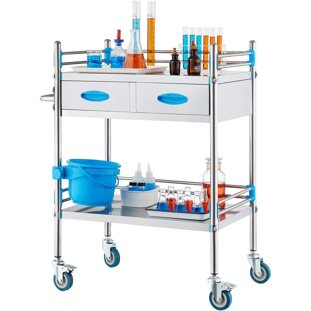 

Dual-Tier Stainless Steel Cart with Lockable Wheels, Perfect for Lab and Medical Facilities