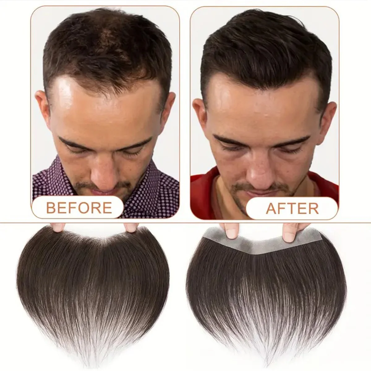 1x6 Inch 100% Human Hair Seamless Hairline Hairpiece - Natural Invisible Forehead Fringe, Adhesive Invisible Edge Hair Extension