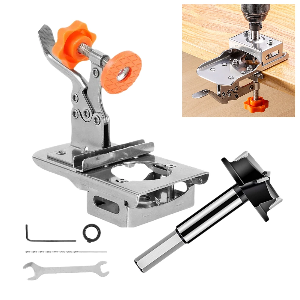 1set Drill Bit With Drill Jig Woodworking Tool 35mm Concealed Hinge Drilling Jig Hole Drilling Power Tools Replacement Parts