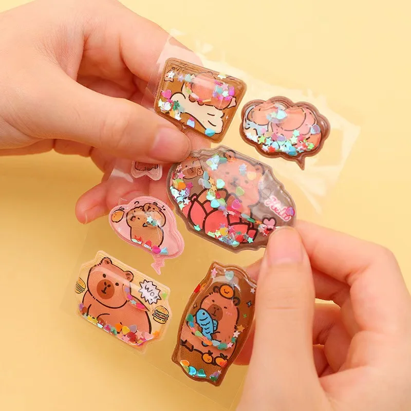 3Pcs/Set Capybara Cartoon Stationery Stickers Crystal oil filling Diary Planner Decorative Mobile Stickers Scrapbooking Stickers