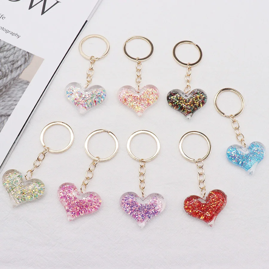 Fashion Jelly Colored Elephant Heart Keychain New Jewelry for Women Acrylic Loose Powder Love Bell Charm Car Bag Pendant Keyring