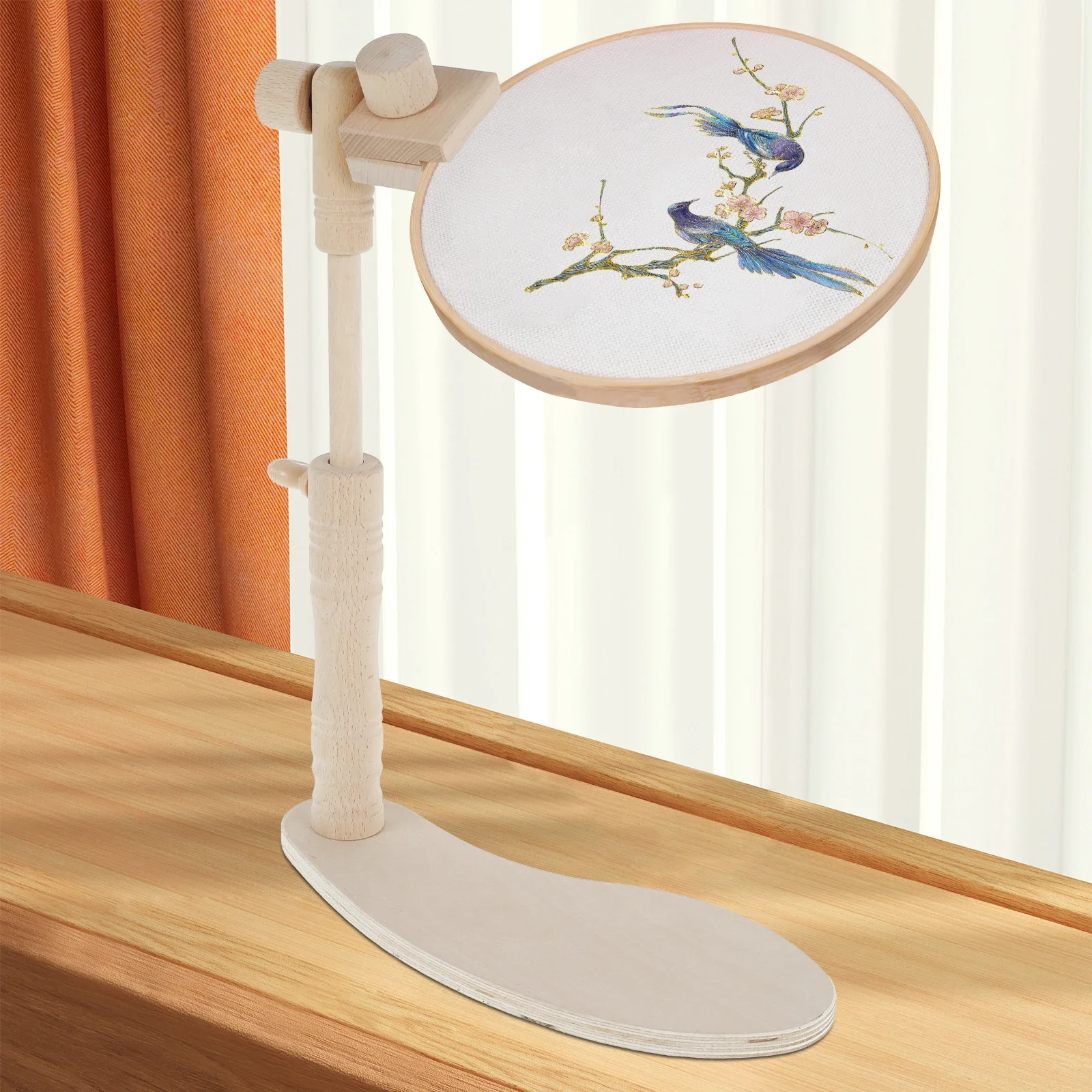

Embroidery Hoop Stand, Adjustable Beech Wood Embroidery Hoop Holder Frame,Rotated Needlepoint Holder Stand for Sewing Needlework
