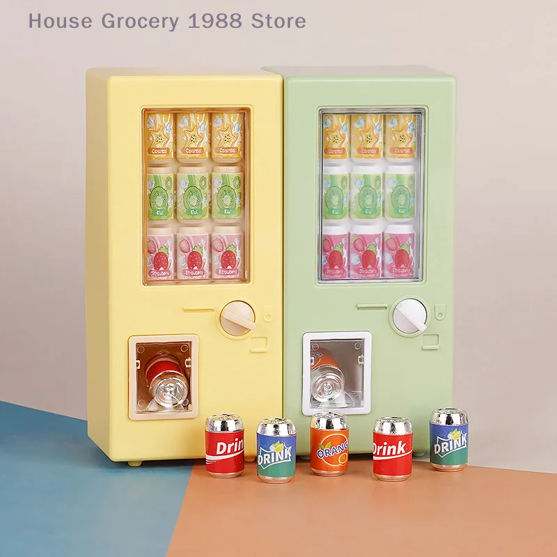 Miniature Beverage Machine and Drink Cans Set for Dollhouse, 1:12 Scale Supermarket Decor Toy Model