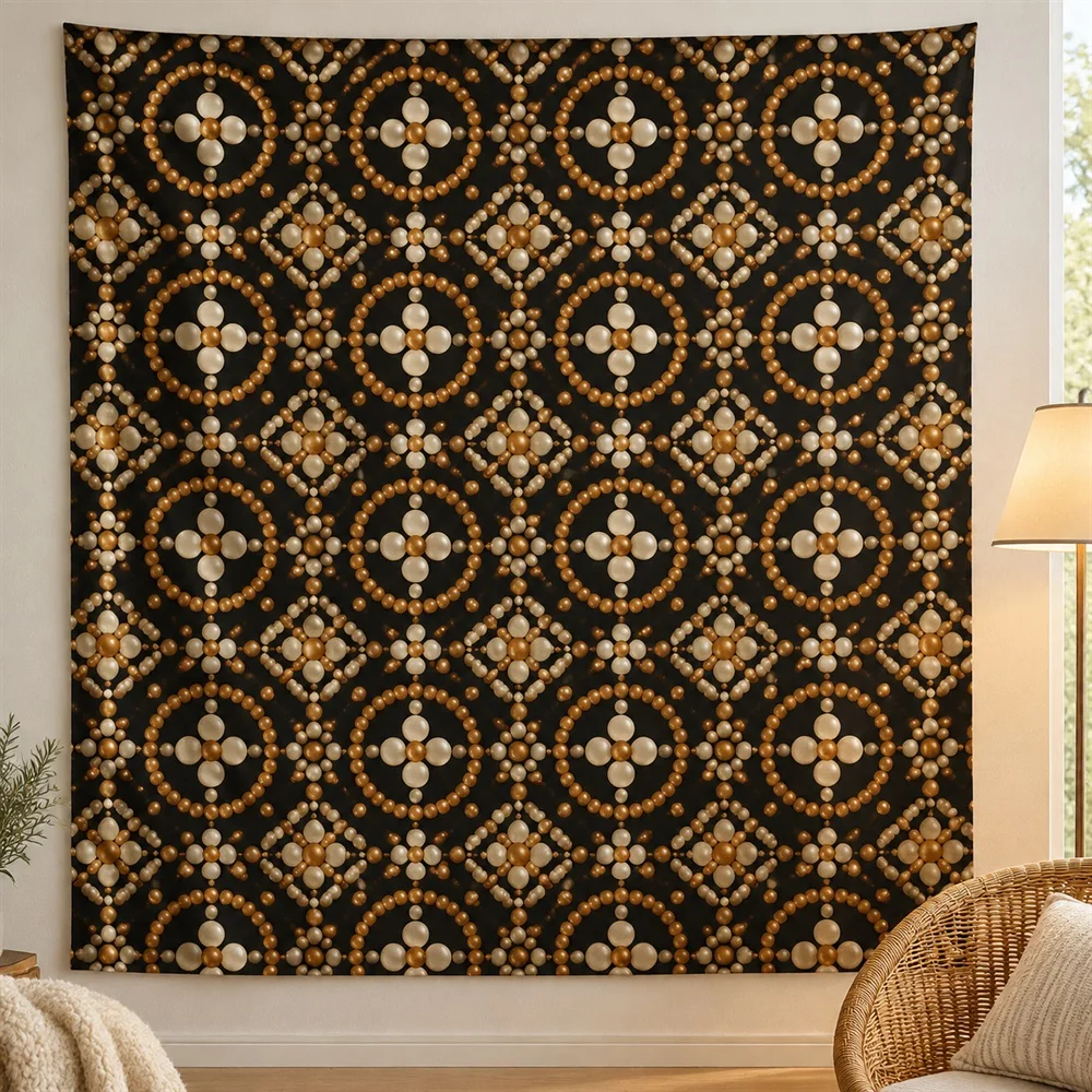 VIKAMA Beaded Pattern Tapestry Wall Hanging, Handmade Ornament Bohemian Aesthetic Room Decor Tapestries for Bedroom Living Room