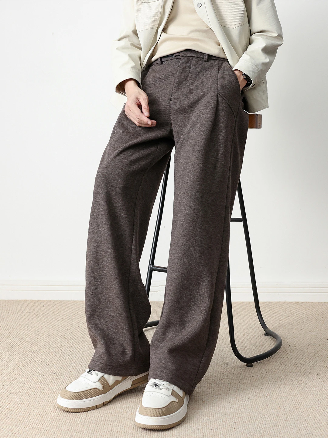 

Kazuki Kuraii Men's Knitted Wool Casual Pants Drapey Straight Leg Loose Fit Premium Quali Spring Autumn New Sle