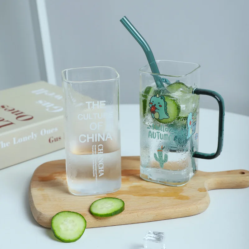 

350ml Glass Straw Cup With Scale Clear Tumbler With With Lid And Straw Iced Coffee Handle Cup Drinking Mug For Juice Milk Tea