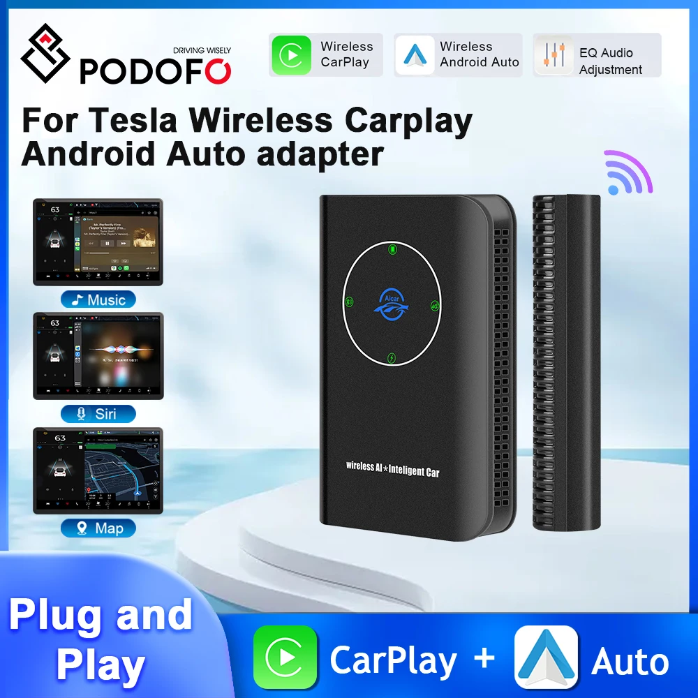 

Podofo Carplay Dongle For Tesla Model Y 3 X S Wireless Carplay AI Box Android Auto Adapter AI Voice 5G Plug And Play Mini Box