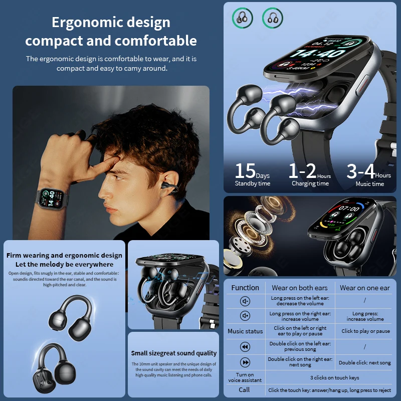 LIGE 2 في 1 بلوتوث دعوة TWS Smartwatch مع سماعات 2.01 "HD شاشة معدل ضربات القلب الرياضة اللياقة البدنية سماعة ساعة ذكية الرجال النساء