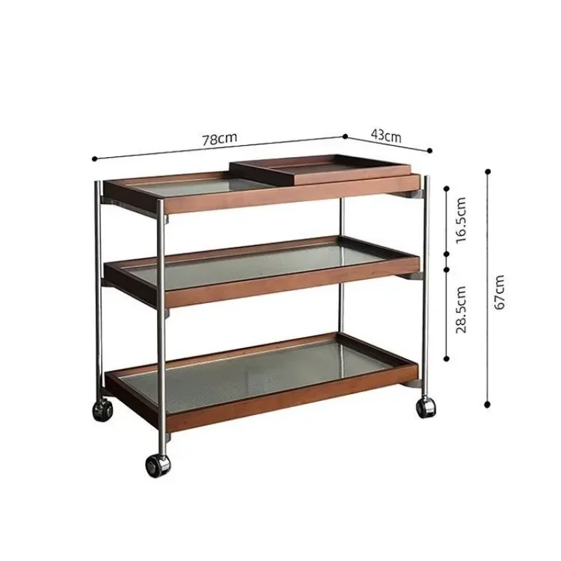 Scandinavian Minimalist Bedside Corner Table Retro Rolling Cart Mobile Coffee Table with Wheels for Bedroom Living Room