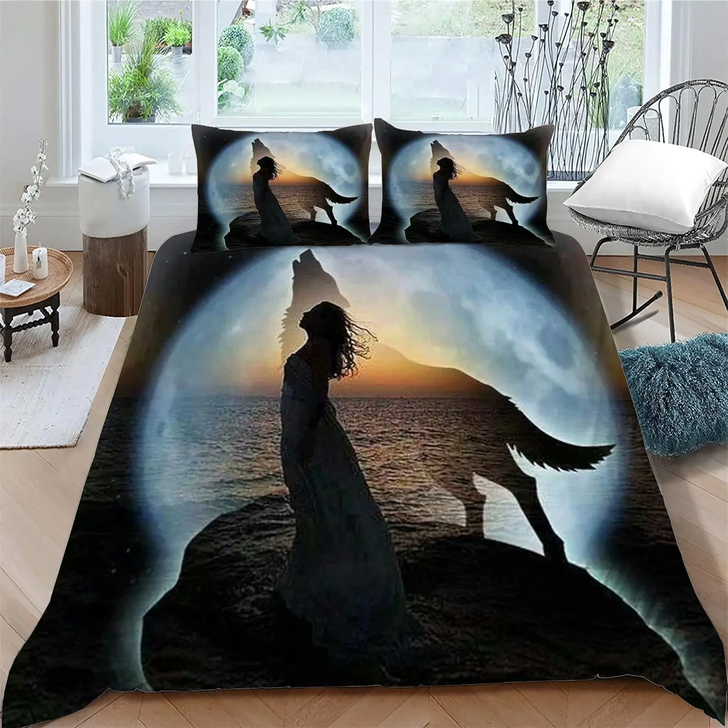 

Personalized Duvet Cover Wolf and Moon or Personalised Photo Bedding Set Custom Photo Ultra Soft Quilt Cover + Pillowcase