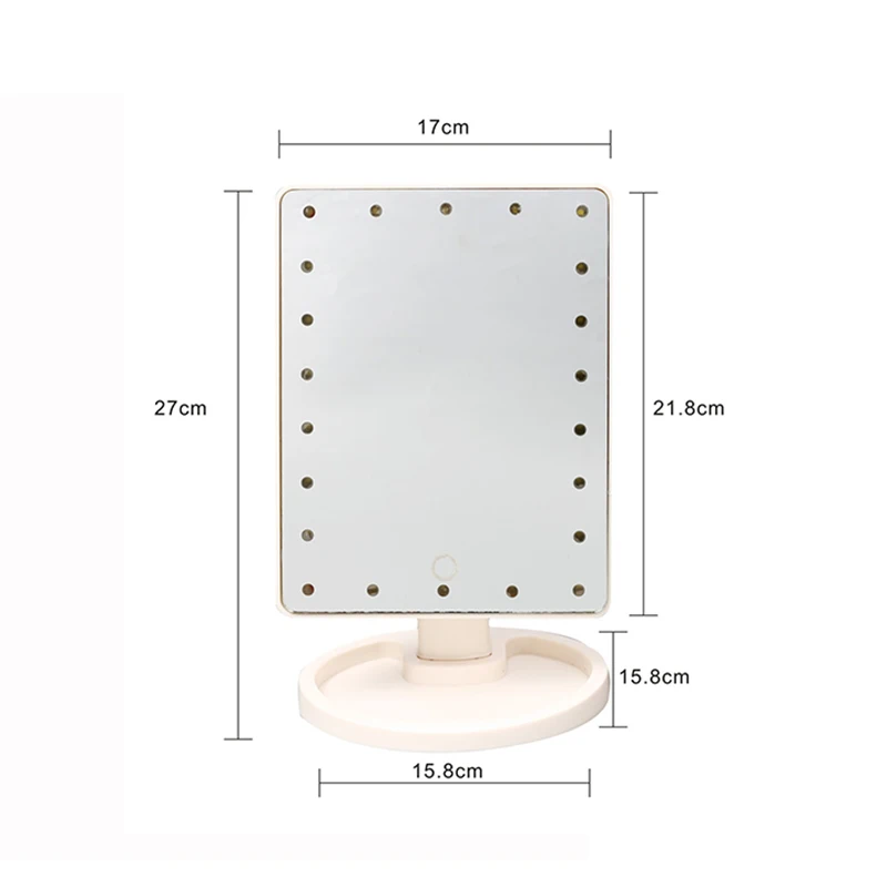 調光可能なLEDバニティメイクアップミラー,360度回転,22個のLEDタッチスクリーン
