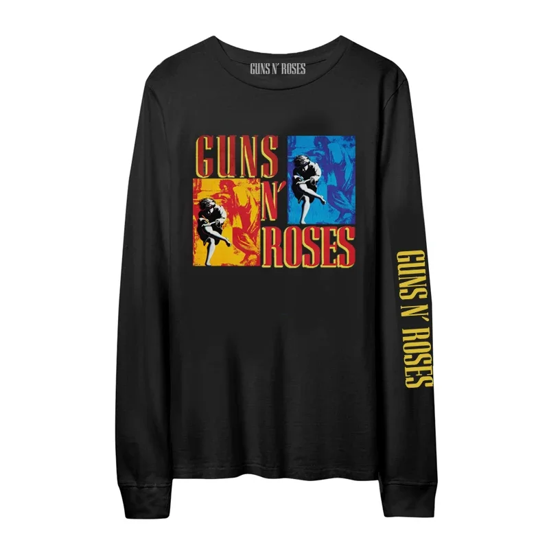 Mens Fashion Guns N Roses Tshirts Vintage Long Sleeve Tee Tops GnR Rock T-shirt Men Loose Oversized Streetwear T-shirts