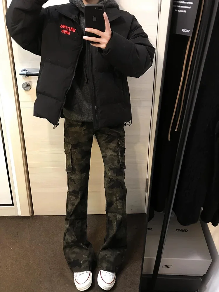 

Slim Fit American Retro Camouflage Work Pants with Multiple kets Men's Jeans Straight Leg Bootcut Trousers for Teens