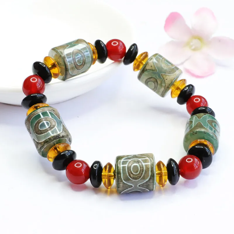 Red Agate Dzi Bead Bracelet Lucky Bead Chalcedony Strand Jewelry