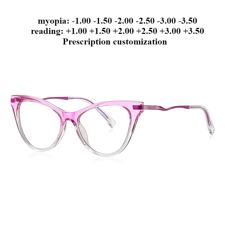 

52-17 Новая женская оправа «кошачий глаз», прогрессивные прозрачные очки для чтения с защитой от синего света, очки для чтения на заказ, близорукость по рецепту