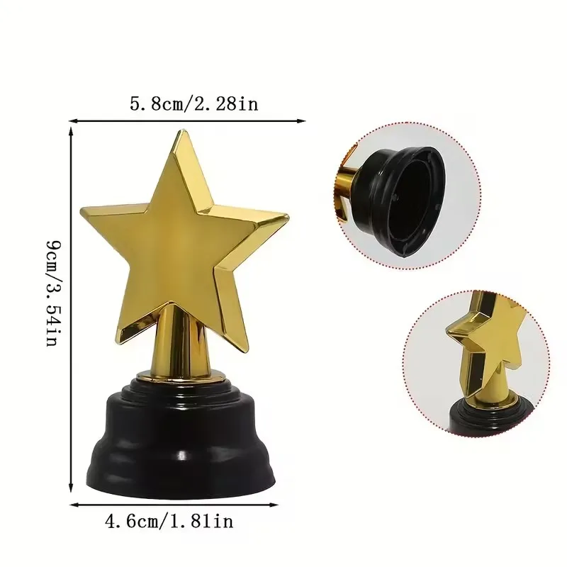 12pcs Golden Star Trophy Cup Plastic Mini Star Shaped Award Trophies Children Classroom Sports Game Prize Party Favor Supplies