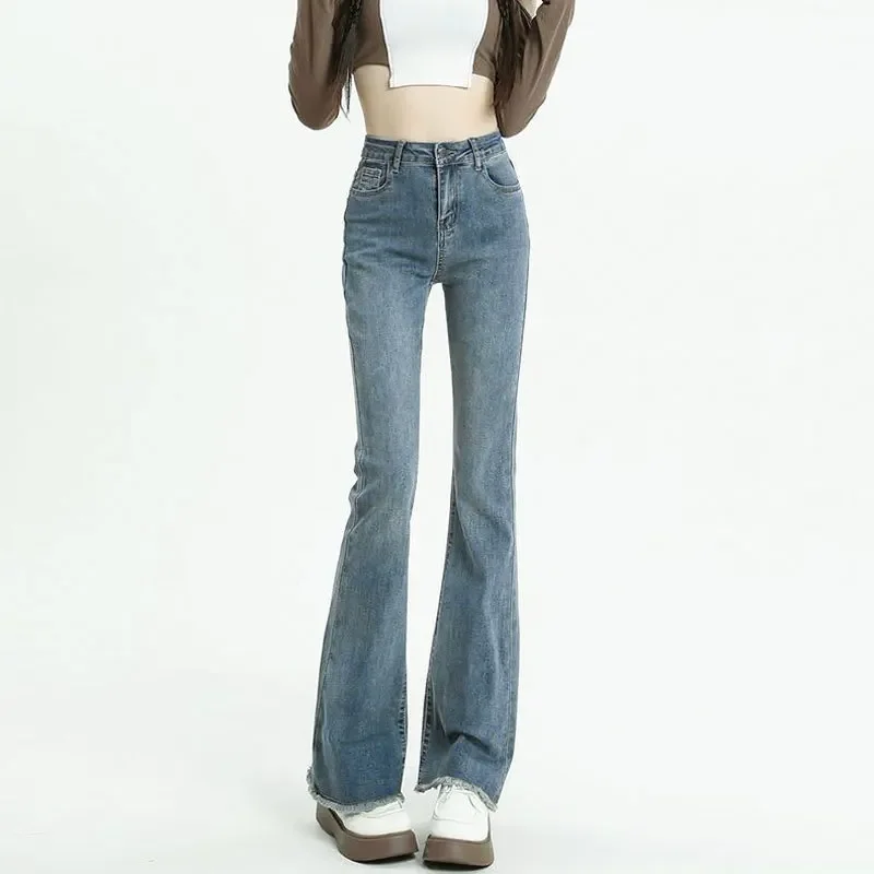 Retro Micro-Pull Jeans Women Autumn 2024 New Small shoe Pants Slimming High Waist Flared Pants Spring and Autumn