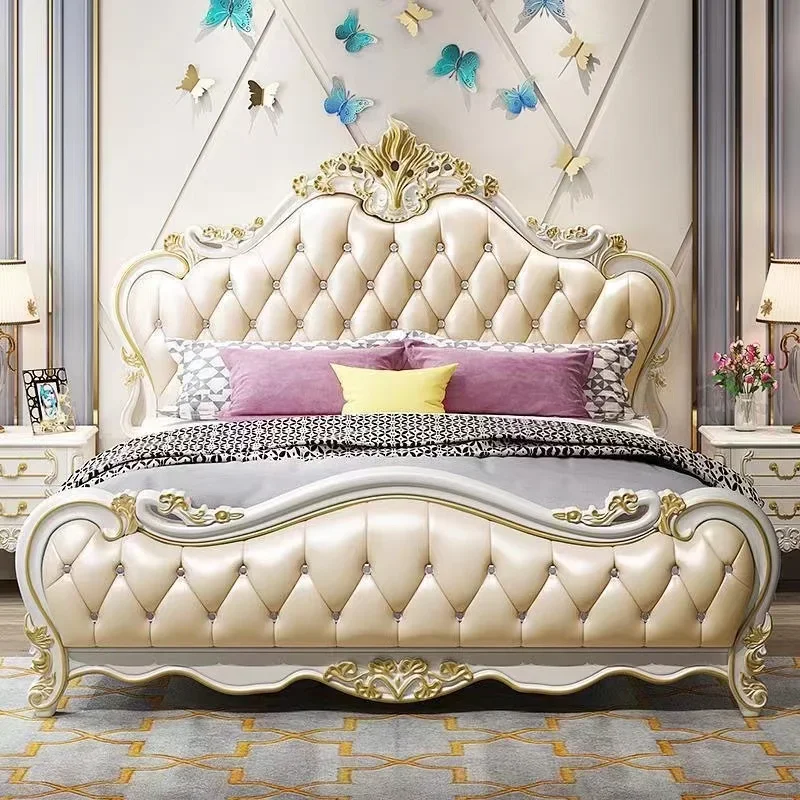 

European Platform Double Bed Tall Headboard Unique Solid Wood Modern Bed Frame Bedroom Luxury Letto Matrimoniale Home Furniture