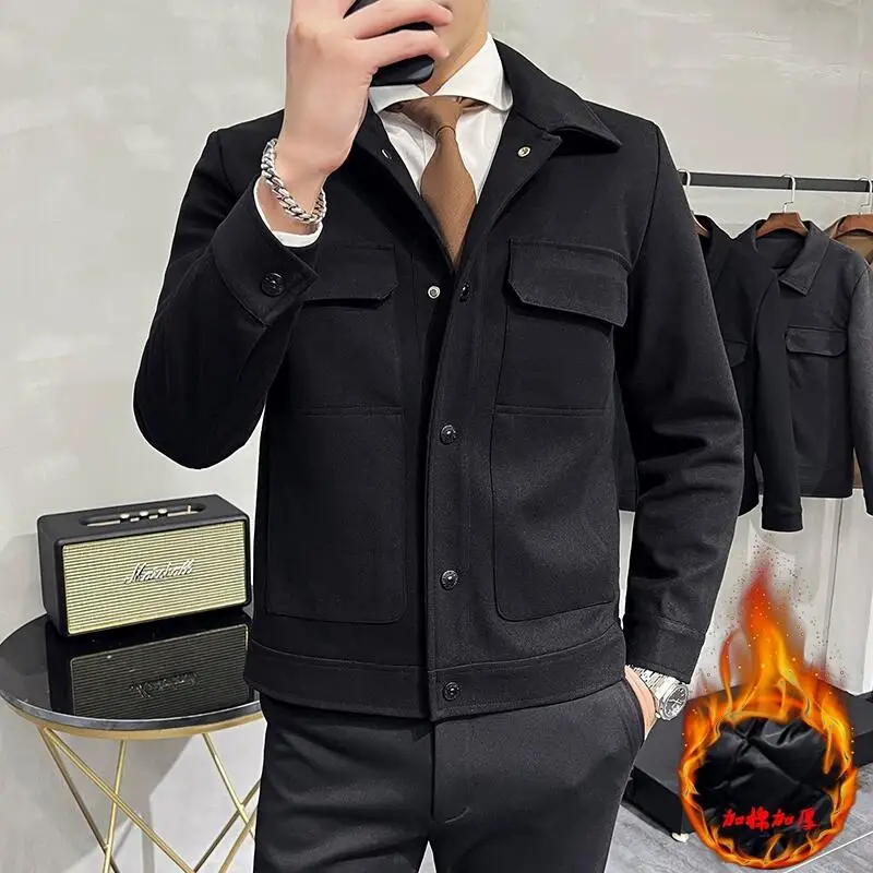 2023 Winter Thickened Warm Woolen Blazer Men\'s Business Slim Fit Casual Suit Coat High Quality Fashion Men Short Suit Jacket